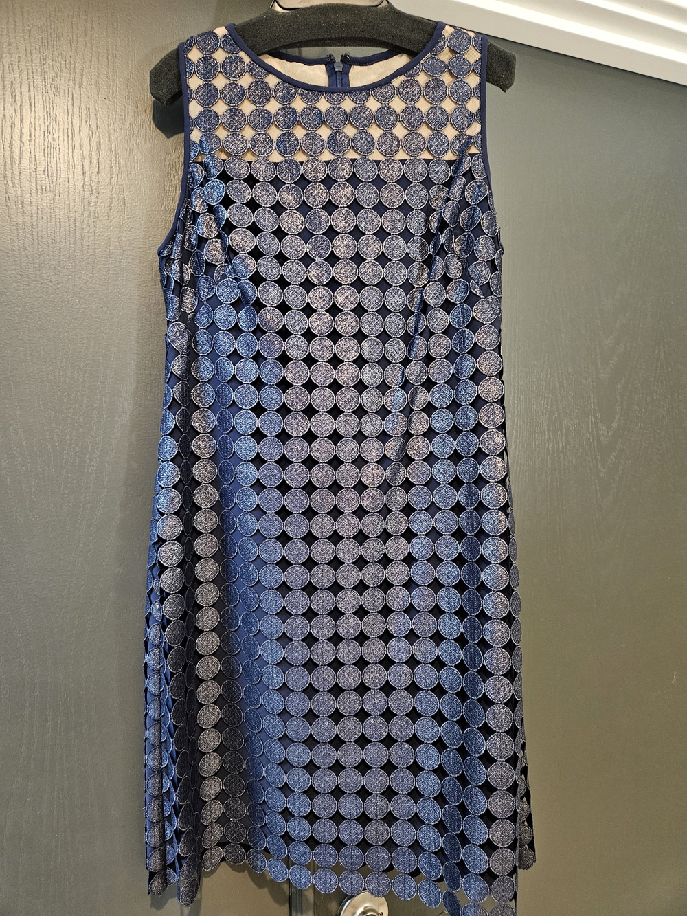 Ralph Lauren Navy Sleeveless Midi Dress with Circle Lace Overlay Size 12 PETITE